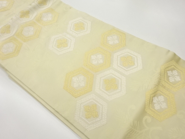 若松に亀甲・花菱模様織出し名古屋帯